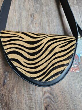 Made in Italy leather pony hair zebra print Isadora crossbody shoulder bag black